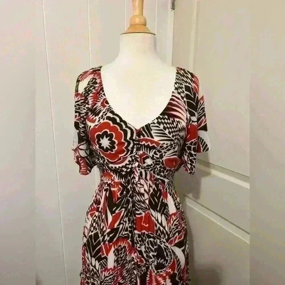 Anthropologie Maxi Tiered Dress Small Brown Orange Bohemian Cutout Boho $180 - Picture 5 of 9